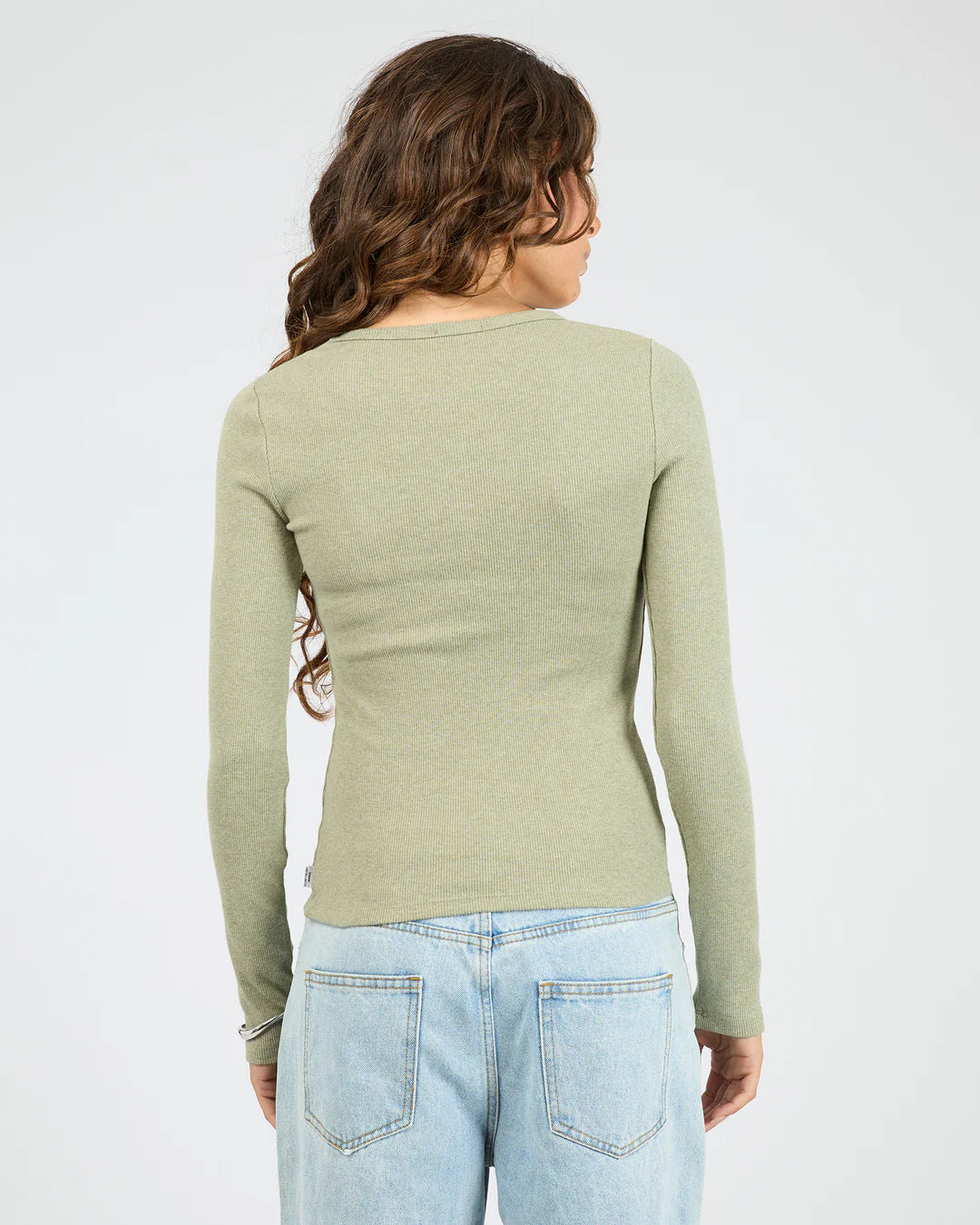SILENT THEORY RIB LONG SLEEVE TEE WOMENS BASIC TOP FERN