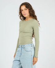 SILENT THEORY RIB LONG SLEEVE TEE WOMENS BASIC TOP FERN