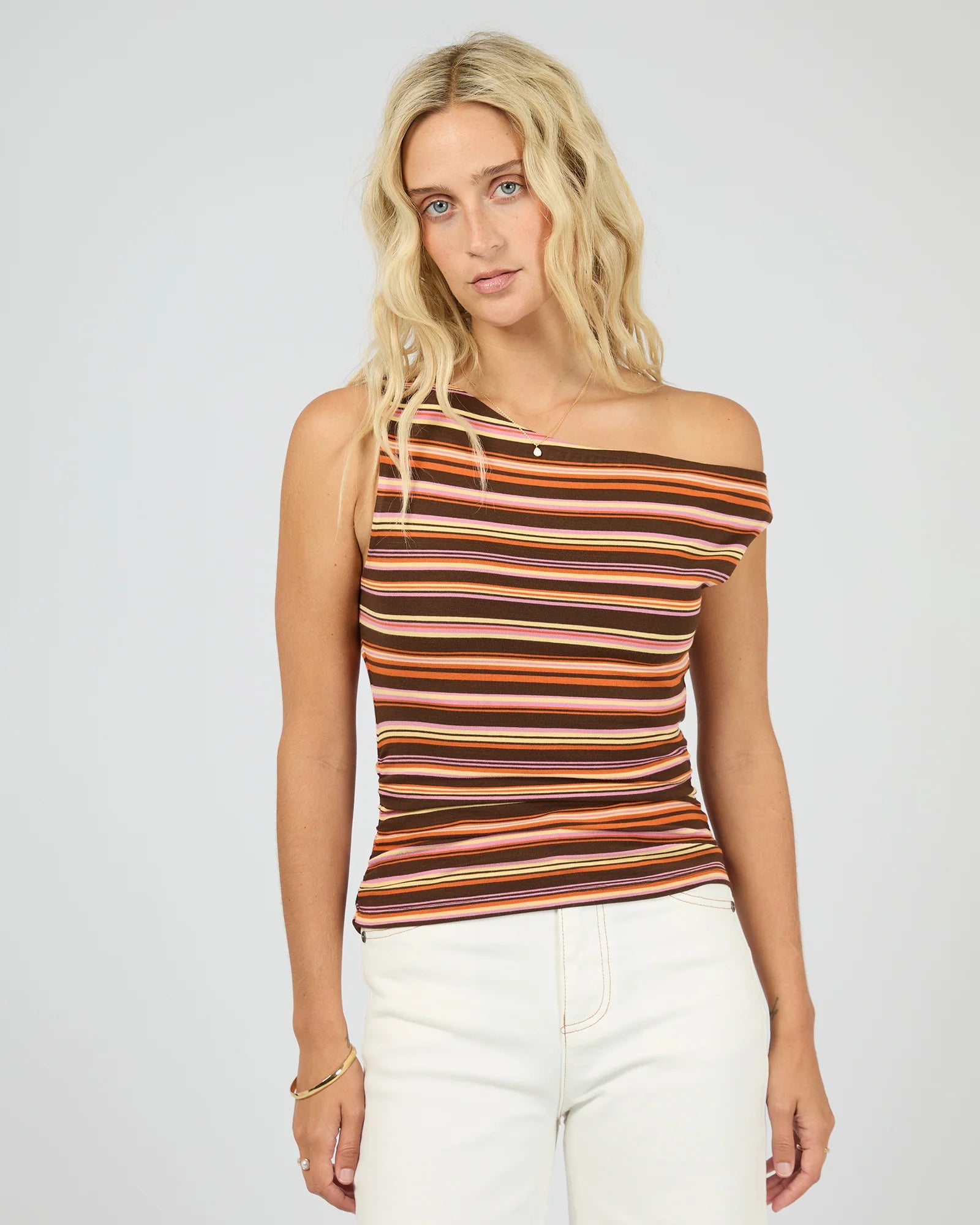 ALL ABOUT EVE SOLEIL OFF THE SHOULDER TOP - SUNSET STRIPE