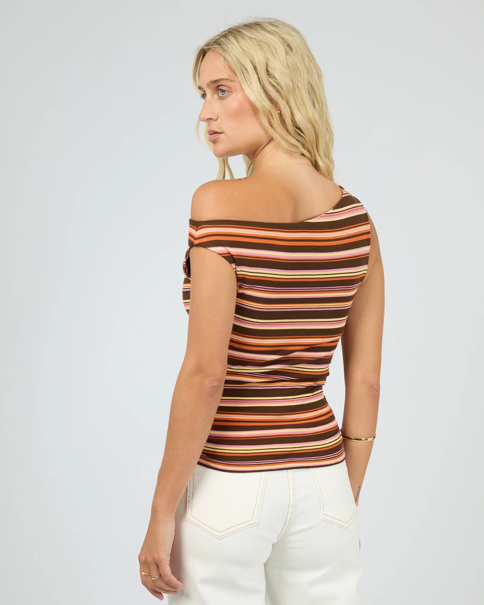 ALL ABOUT EVE SOLEIL OFF THE SHOULDER TOP - SUNSET STRIPE