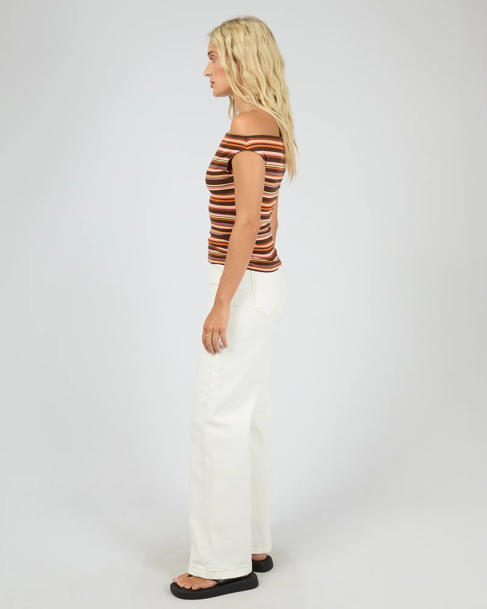 ALL ABOUT EVE SOLEIL OFF THE SHOULDER TOP - SUNSET STRIPE