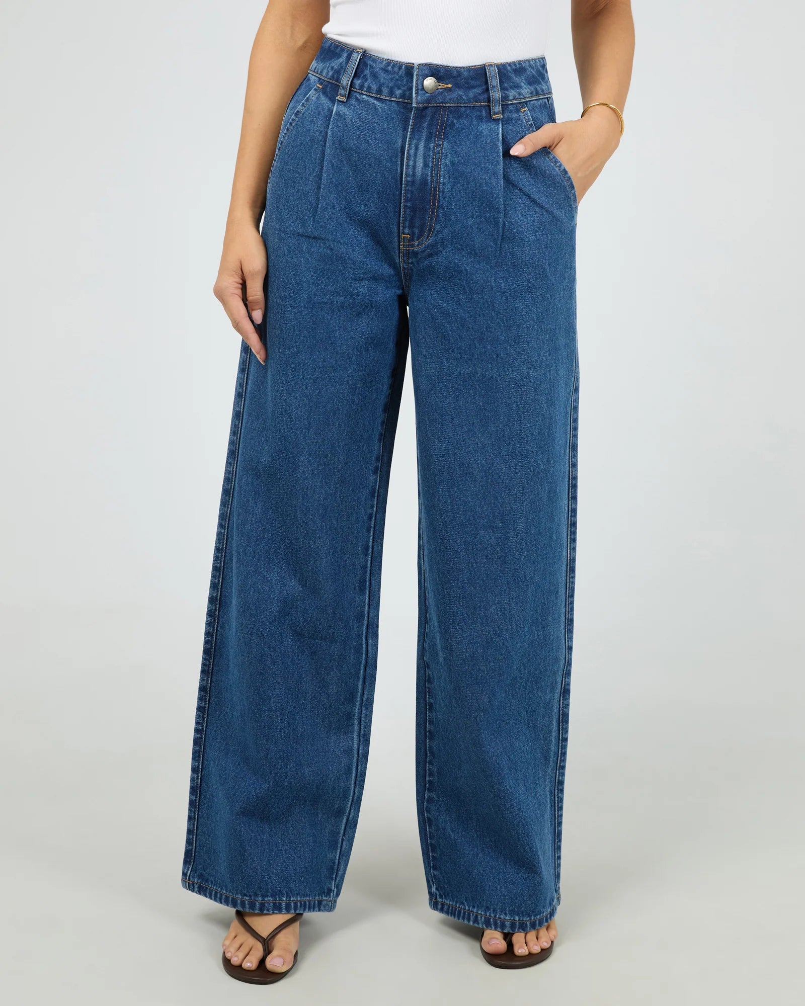 ALL ABOUT EVE STEVIE DENIM JEAN WOMENS HIGH WAIST WIDE LEG JEANS HERITAGE BLUE