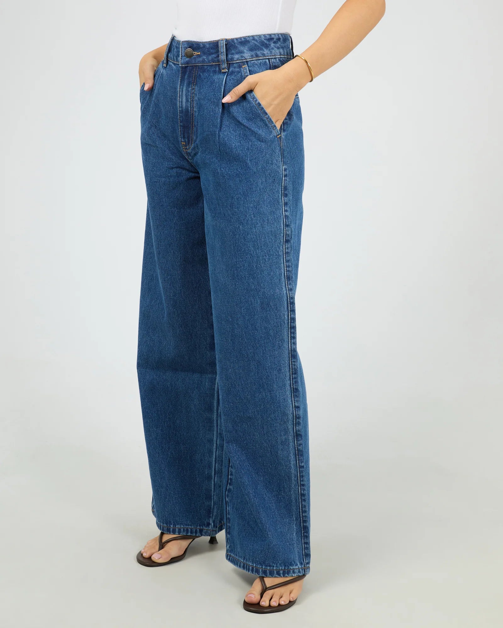 ALL ABOUT EVE STEVIE DENIM JEAN WOMENS HIGH WAIST WIDE LEG JEANS HERITAGE BLUE