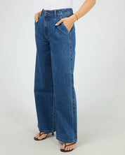 ALL ABOUT EVE STEVIE DENIM JEAN WOMENS HIGH WAIST WIDE LEG JEANS HERITAGE BLUE
