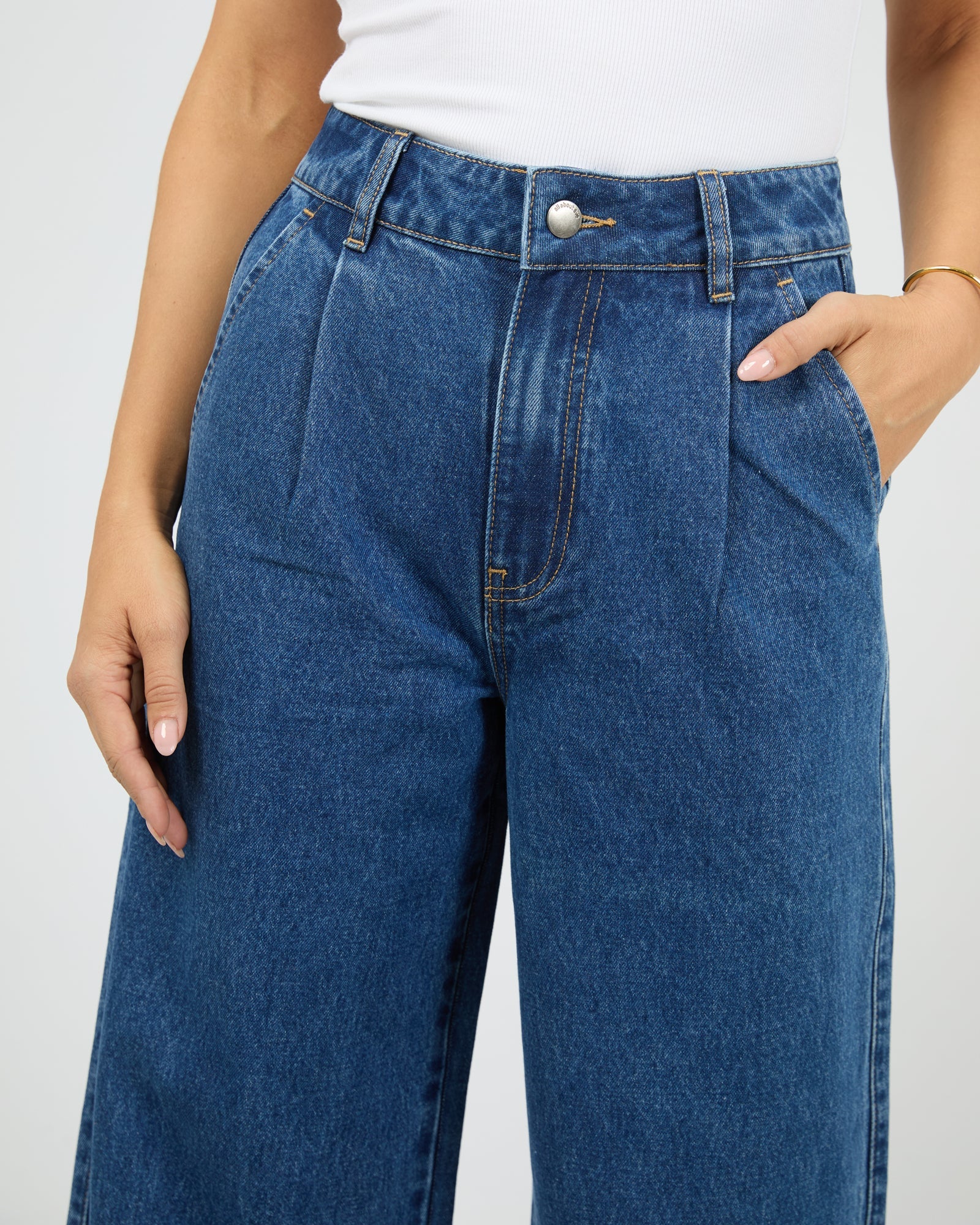 ALL ABOUT EVE STEVIE DENIM JEAN WOMENS HIGH WAIST WIDE LEG JEANS HERITAGE BLUE