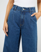 ALL ABOUT EVE STEVIE DENIM JEAN WOMENS HIGH WAIST WIDE LEG JEANS HERITAGE BLUE