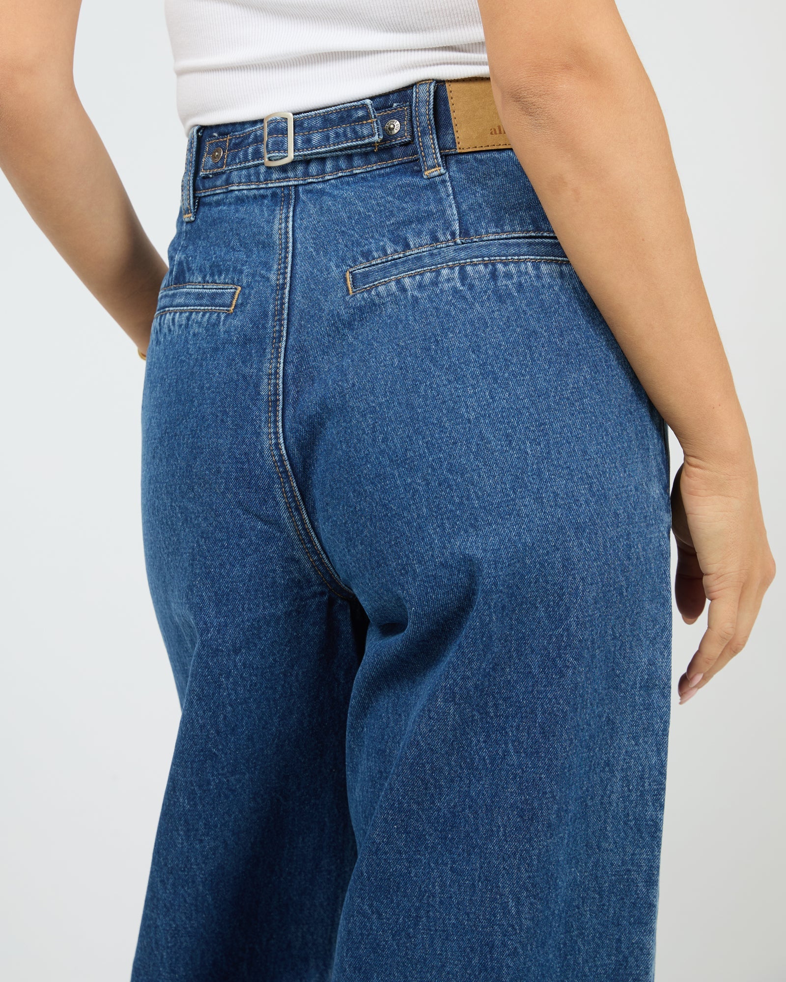 ALL ABOUT EVE STEVIE DENIM JEAN WOMENS HIGH WAIST WIDE LEG JEANS HERITAGE BLUE