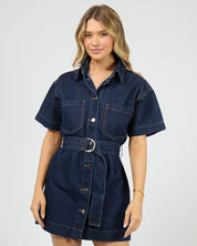 ALL ABOUT EVE SUNNY DENIM DRESS WOMENS BUTTON UP DRESS INDIGO