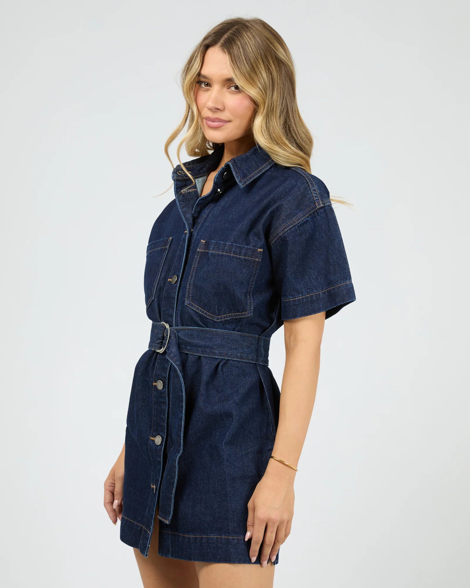 ALL ABOUT EVE SUNNY DENIM DRESS WOMENS BUTTON UP DRESS INDIGO