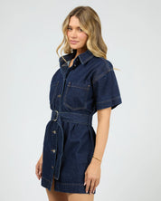 ALL ABOUT EVE SUNNY DENIM DRESS WOMENS BUTTON UP DRESS INDIGO