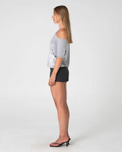 RUSTY SALLY SLOUCH OFF SHOULDER GRAPHIC TEE WOMENS GREY WHITE