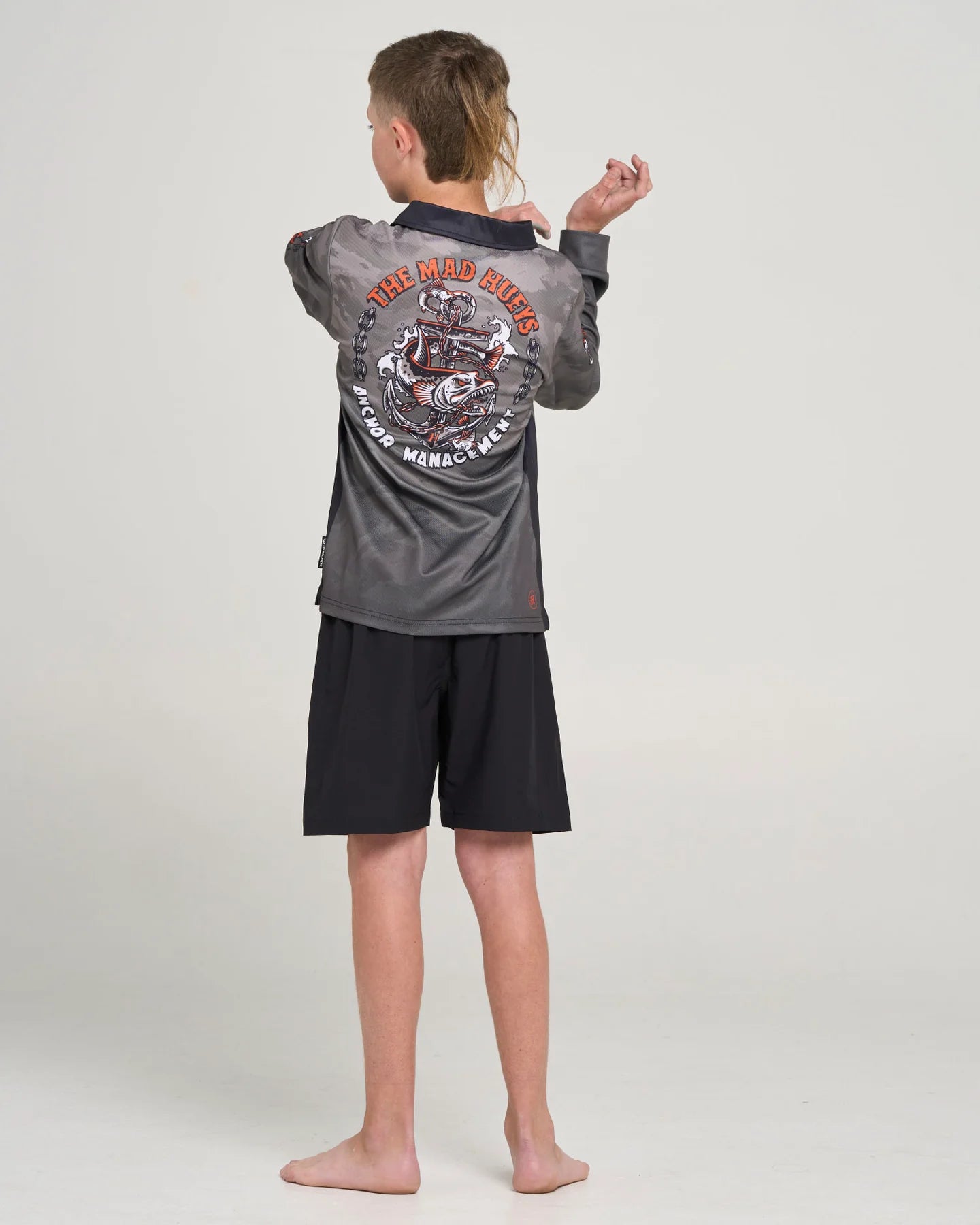 THE MAD HUEYS ANCHOR MANAGEMENT YOUTH UPF 50+ FISHING JERSEY