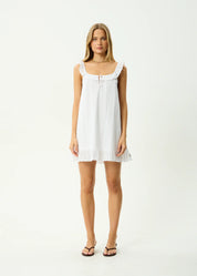 AFENDS AQUARIUS MINI DRESS ORGANIC COTTON BABYDOLL WHITE