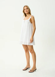 AFENDS AQUARIUS MINI DRESS ORGANIC COTTON BABYDOLL WHITE