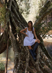 AFENDS AQUARIUS MINI DRESS ORGANIC COTTON BABYDOLL WHITE