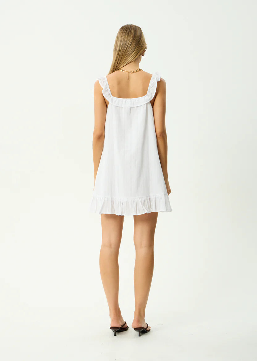 AFENDS AQUARIUS MINI DRESS ORGANIC COTTON BABYDOLL WHITE