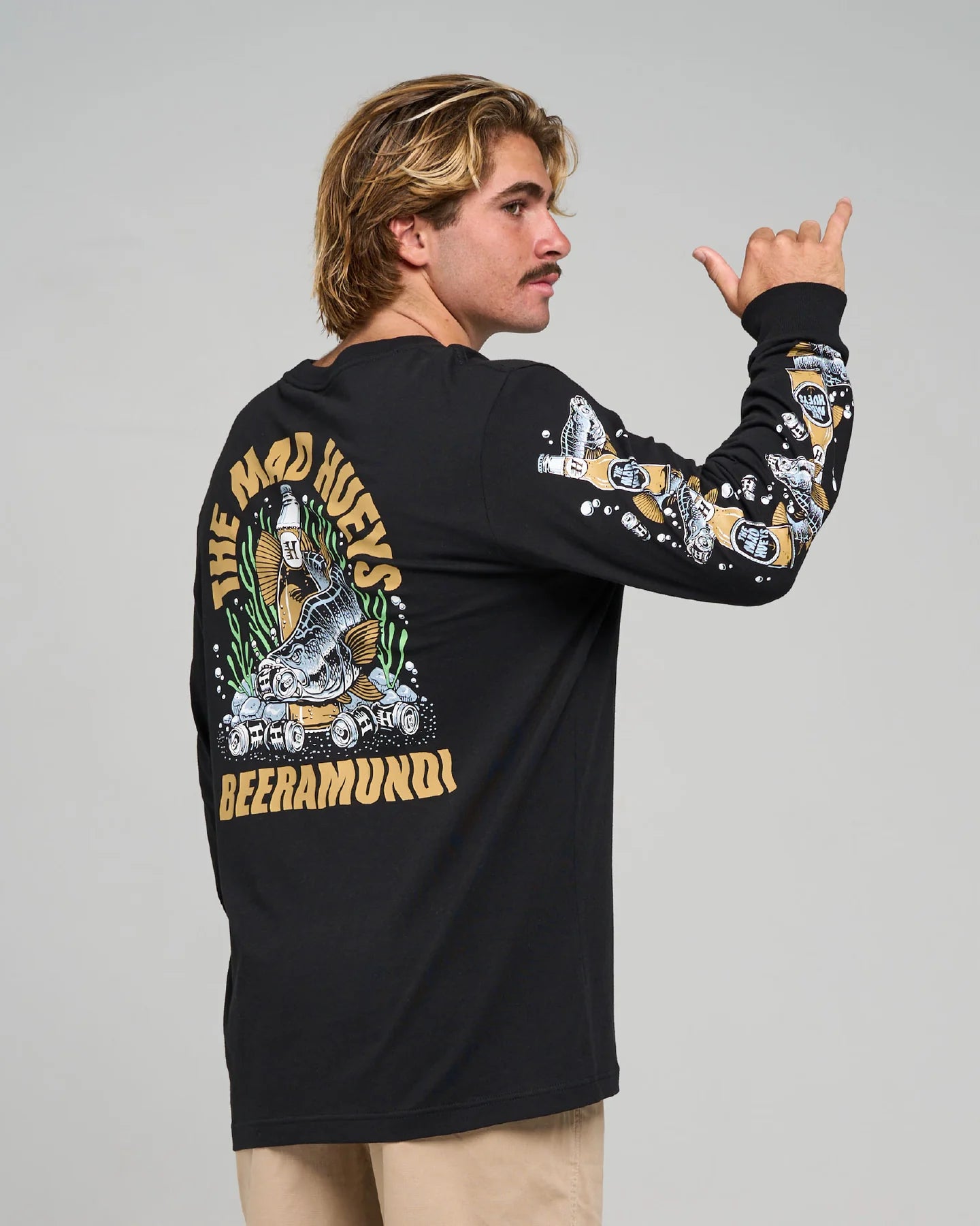THE MAD HUEYS BEERAMUNDI LS TEE MEN’S FISHING LONG SLEEVE SHIRT BLACK