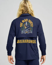 THE MAD HUEYS BEERAMUNDI MENS UPF50 FISHING SHIRT LONG SLEEVE SUN SHIRT NAVY