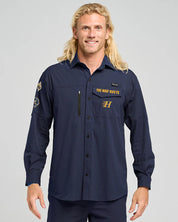 THE MAD HUEYS BEERAMUNDI MENS UPF50 FISHING SHIRT LONG SLEEVE SUN SHIRT NAVY