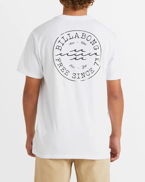 BILLABONG BIG WAVE DAZ MENS T-SHIRT WHITE SURF GRAPHIC TEE PREMIUM COTTON