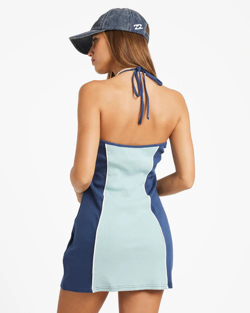 BILLABONG BILLA CRUSH WOMENS HALTER MINI DRESS SEA FOG SUMMER BEACH RESORT FIT