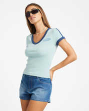 BILLABONG BILLA CRUSH WOMENS T-SHIRT SEA FOG RELAXED SURF GRAPHIC SUMMER TEE