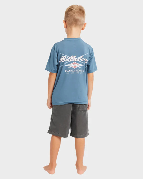 BILLABONG BOYS 0-7 CROSSBOARDS RASH VEST REAL TEAL KIDS UV SURF SWIM TOP