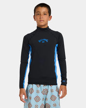 BILLABONG BOYS 8-16 ARCH LONG SLEEVE RASH VEST BLACK SUMMER BLUE UV SWIM TOP