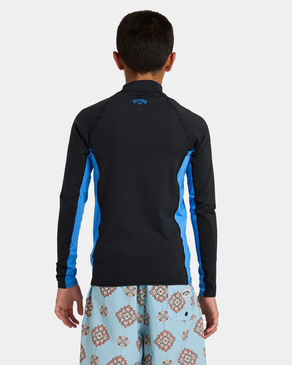 BILLABONG BOYS 8-16 ARCH LONG SLEEVE RASH VEST BLACK SUMMER BLUE UV SWIM TOP