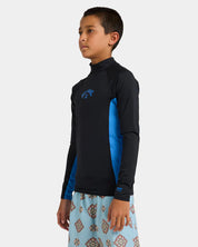 BILLABONG BOYS 8-16 ARCH LONG SLEEVE RASH VEST BLACK SUMMER BLUE UV SWIM TOP
