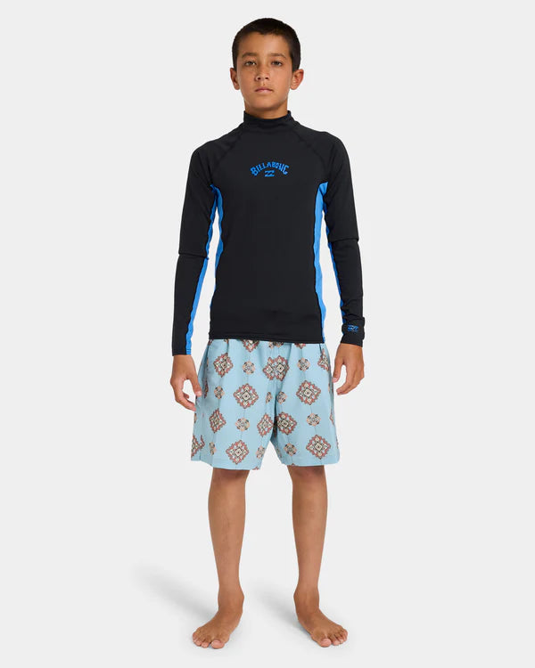 BILLABONG BOYS 8-16 ARCH LONG SLEEVE RASH VEST BLACK SUMMER BLUE UV SWIM TOP