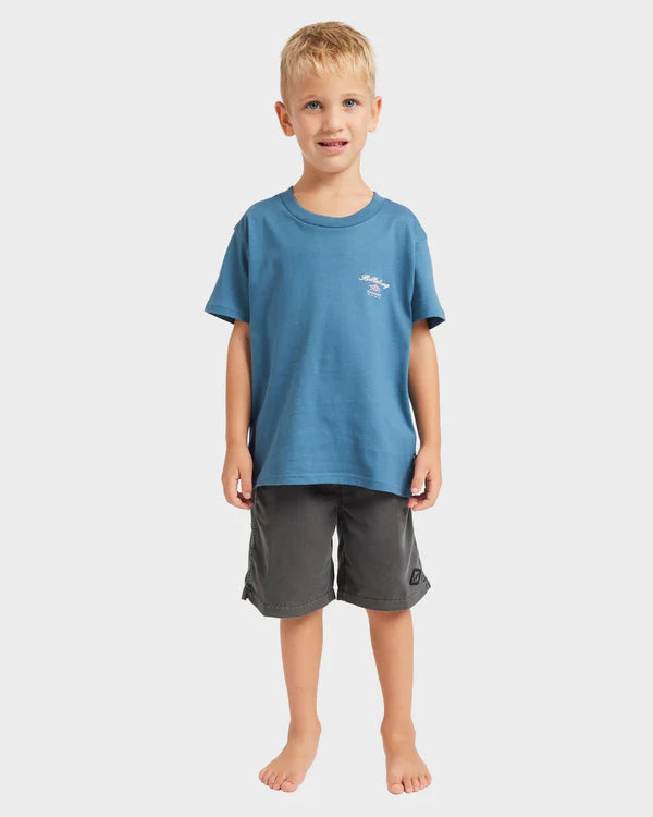 BILLABONG BOYS CROSSBOARDS T-SHIRT COTTON GRAPHIC TEE FOR LITTLE GROM REAL TEAL