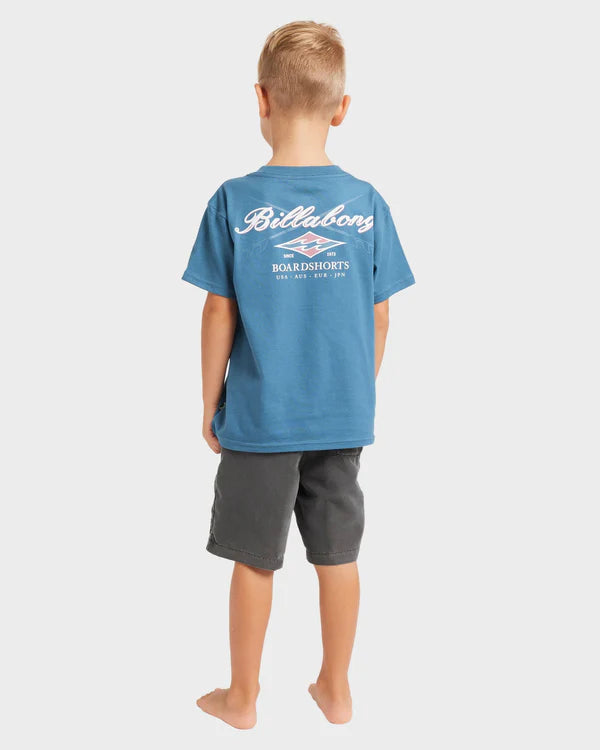 BILLABONG BOYS CROSSBOARDS T-SHIRT COTTON GRAPHIC TEE FOR LITTLE GROM REAL TEAL