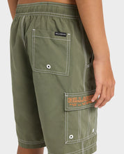 BILLABONG BOYS THROW ON BOARDHORTS CYPRESS GREEN SURF SWIM SHORTS