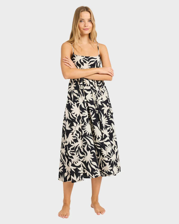 BILLABONG BY MY SIDE ISLAND HEAT WOMENS MIDI DRESS SUMMER RESORT BLACK WHITE