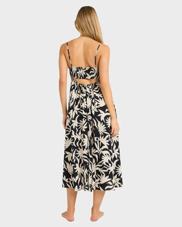 BILLABONG BY MY SIDE ISLAND HEAT WOMENS MIDI DRESS SUMMER RESORT BLACK WHITE