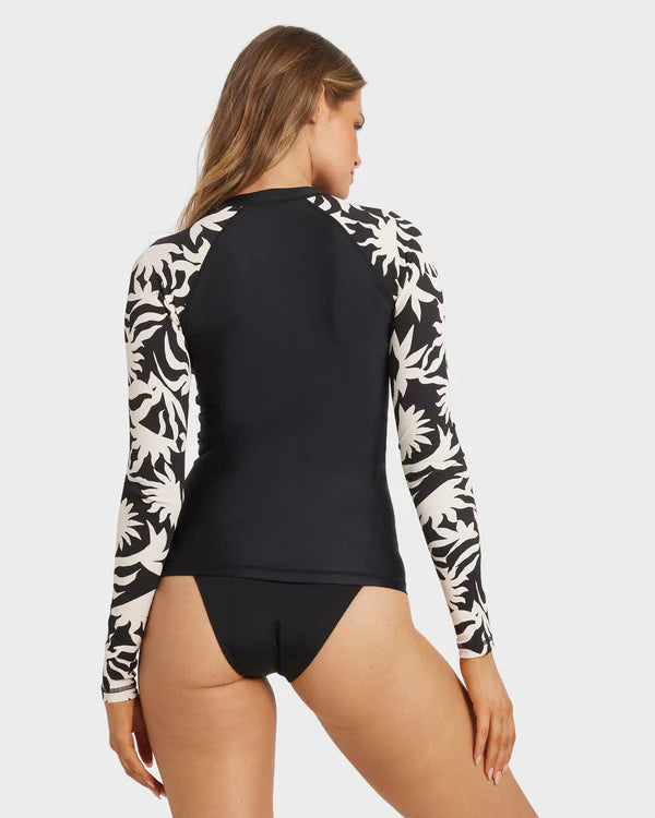 BILLABONG BY MY SIDE PIPA WOMENS LONG SLEEVE RASH VEST SURF SUN PROTECTION BLACK WHITE