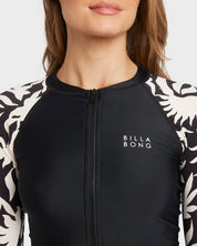 BILLABONG BY MY SIDE PIPA WOMENS LONG SLEEVE RASH VEST SURF SUN PROTECTION BLACK WHITE