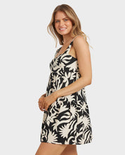BILLABONG BY MY SIDE SHINE WOMENS MINI DRESS SUMMER RESORT CASUAL BLACK WHITE