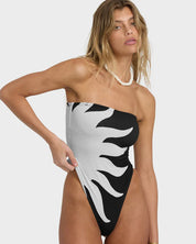 BILLABONG BY MY SIDE TULLY HIGH WOMENS ONE PIECE SWIMSUIT SURF SWIM BLACK WHITE