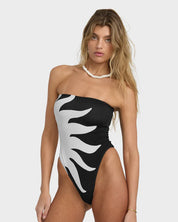 BILLABONG BY MY SIDE TULLY HIGH WOMENS ONE PIECE SWIMSUIT SURF SWIM BLACK WHITE