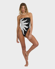 BILLABONG BY MY SIDE TULLY HIGH WOMENS ONE PIECE SWIMSUIT SURF SWIM BLACK WHITE
