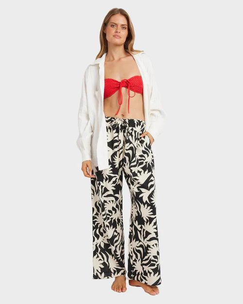 BILLABONG BY MY SIDE WOMENS PANTS CASUAL RELAXED SUMMER BEACH BLACK WHITE