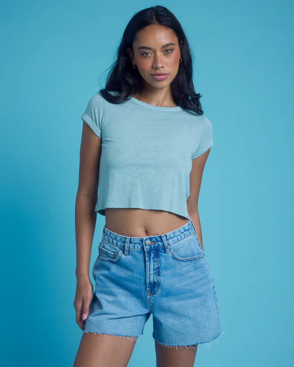 BILLABONG DAILY WOMENS T-SHIRT MINERAL BLUE EVERYDAY BASIC COTTON SURF TEE