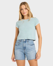 BILLABONG DAILY WOMENS T-SHIRT MINERAL BLUE EVERYDAY BASIC COTTON SURF TEE