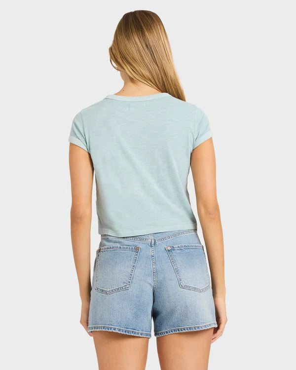 BILLABONG DAILY WOMENS T-SHIRT MINERAL BLUE EVERYDAY BASIC COTTON SURF TEE