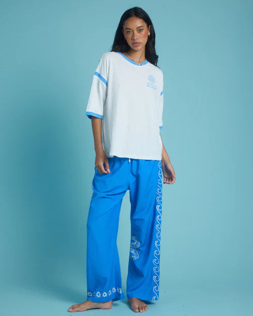 BILLABONG FIND ME HERE WOMENS ELASTIC WAIST PANTS RELAXED SUMMER BEACH TIDAL BLUE