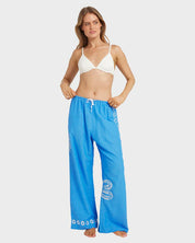 BILLABONG FIND ME HERE WOMENS ELASTIC WAIST PANTS RELAXED SUMMER BEACH TIDAL BLUE