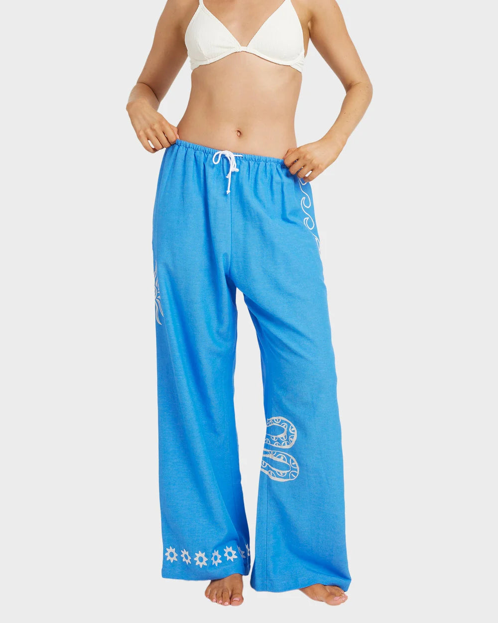 BILLABONG FIND ME HERE WOMENS ELASTIC WAIST PANTS RELAXED SUMMER BEACH TIDAL BLUE