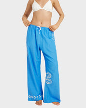 BILLABONG FIND ME HERE WOMENS ELASTIC WAIST PANTS RELAXED SUMMER BEACH TIDAL BLUE